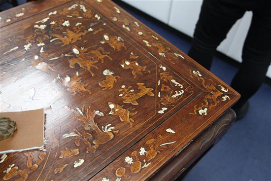 A Chinese carved and inlaid hardwood altar table, W.4ft 3in. D.2ft 5in. H.2ft 9in.